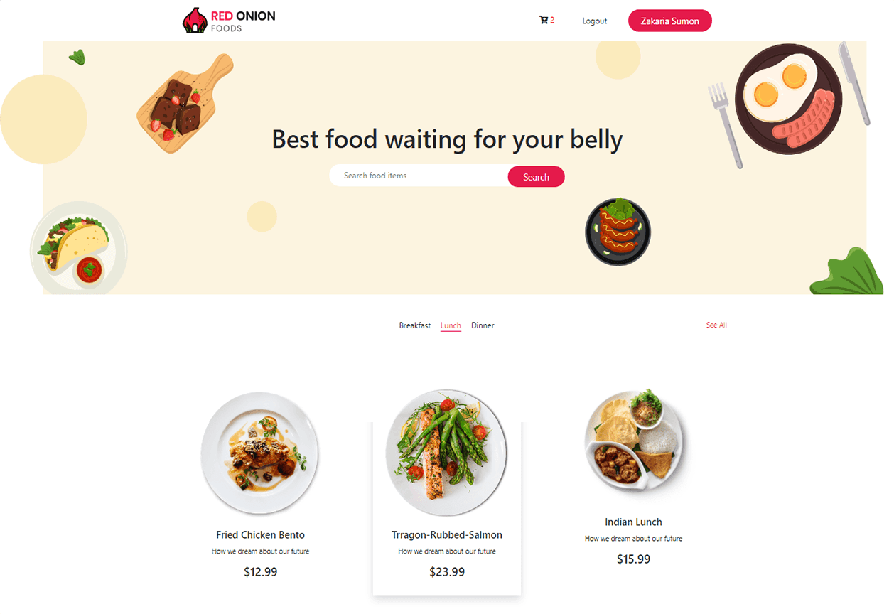 A Full-Stack E-Commerce Restaurant App (Red-Onion)